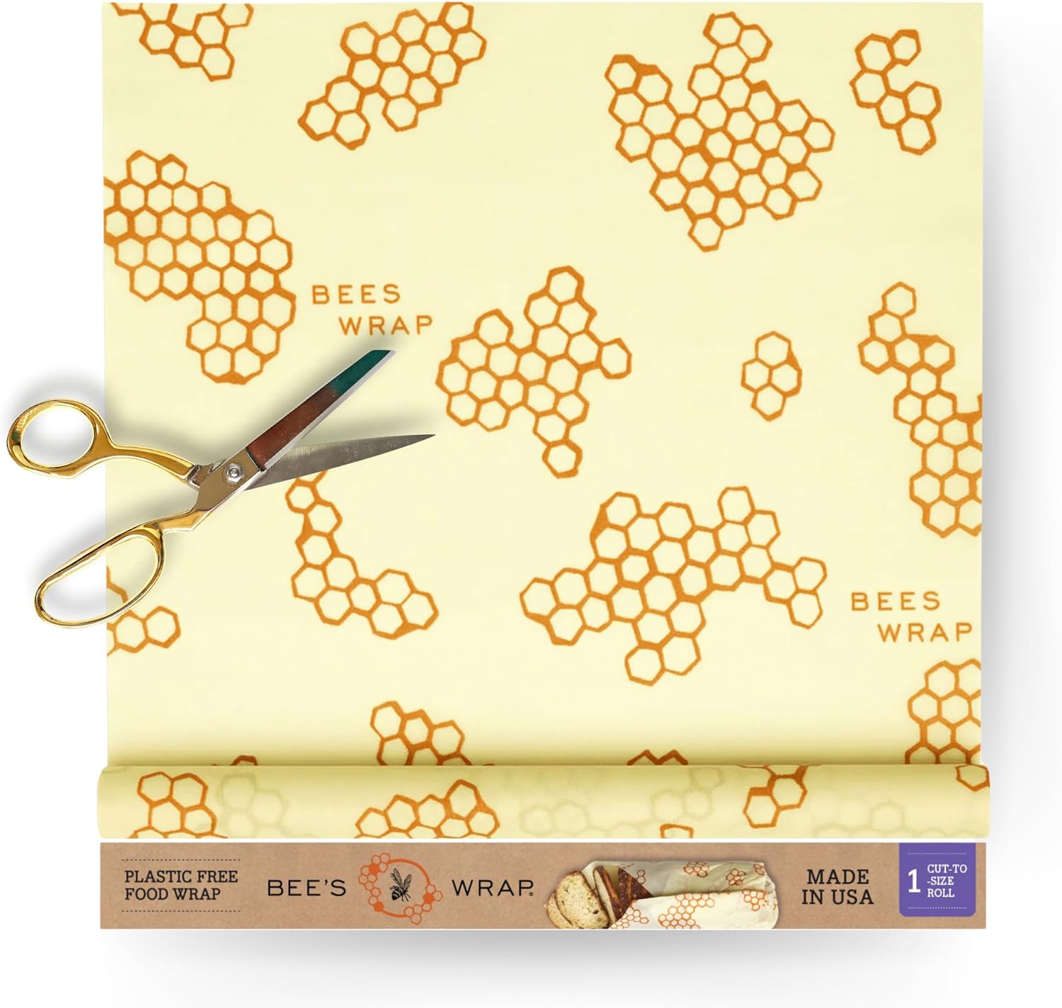 Bee\'s Wrap Beeswax Wraps for Food - Honeycomb Cut to Size Wax Paper Roll - Made in USA Reusable Waxed Paper & Bowl Covers - Organic & Eco-Friendly Alternative to Aluminum Foil & Plastic Wrap