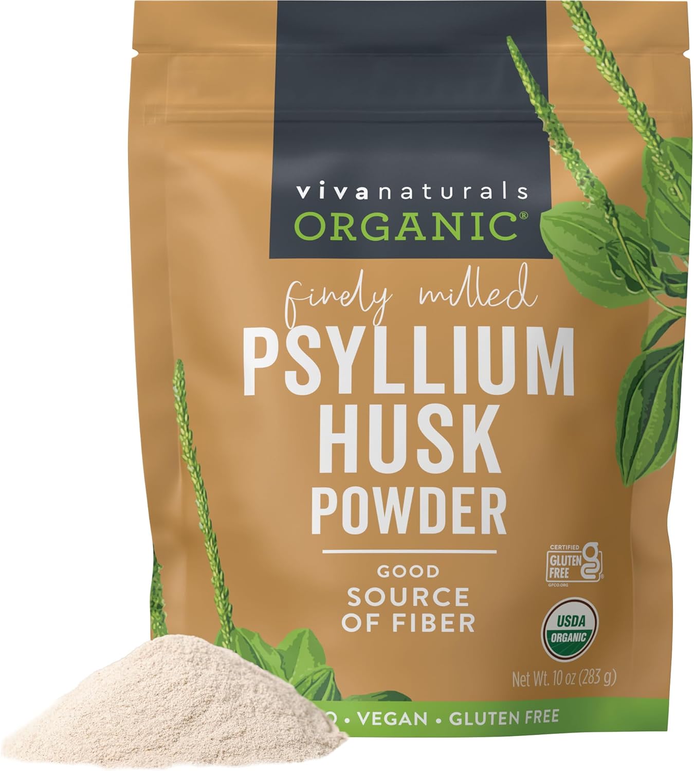 Viva Naturals Organic Psyllium Husk Powder, 10 oz - Finely Ground, Unflavored Plant Based Superfood - Good Source of Fiber for Gluten-Free Baking, Juices & Smoothies - Certified Vegan, Keto and Paleo