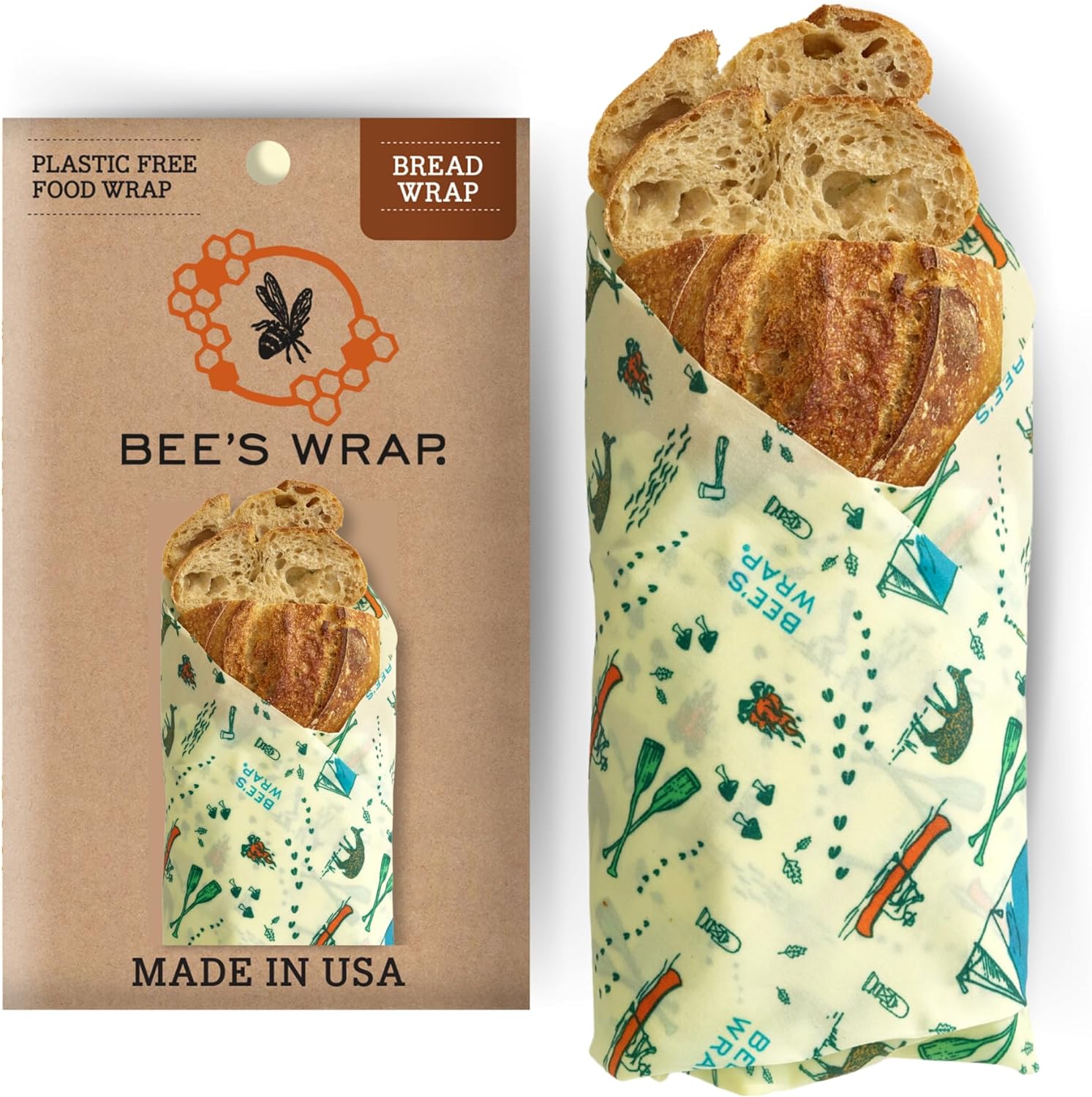 Bee\'s Wrap Beeswax Wraps for Food - Great Outdoors Bread Wrap - Made in USA Reusable Bread Storage Bags - Organic & Eco-Friendly Alternative to Aluminum Foil, Sourdough Bags & Plastic Wrap
