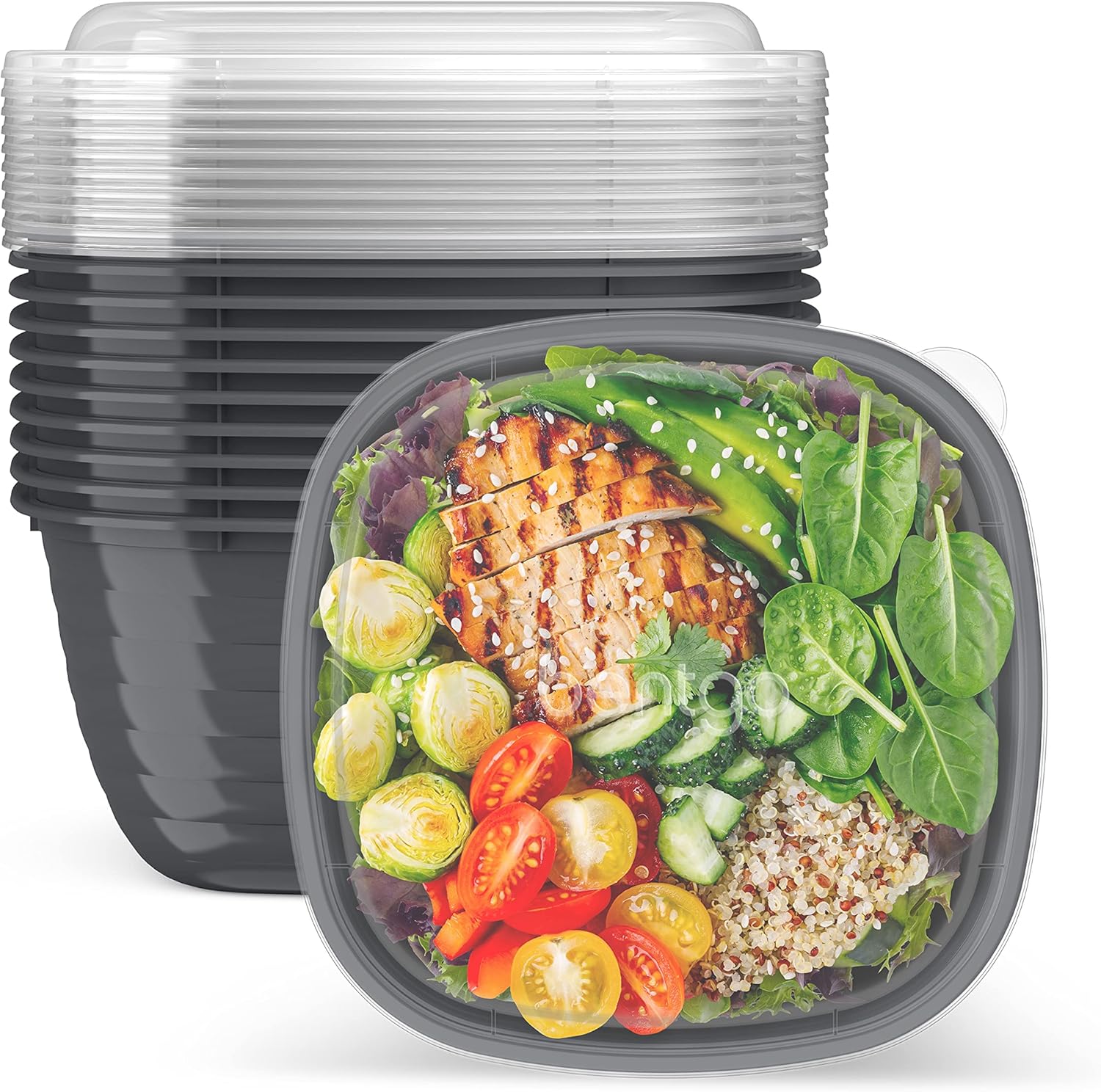 Bentgo Prep - 1-Compartment Bowls with Custom Fit Lids - Reusable, Microwaveable, Durable BPA-Free, Freezer and Dishwasher Safe Meal Prep Food Storage Containers - 10 Bowls & 10 Lids (Graphite)